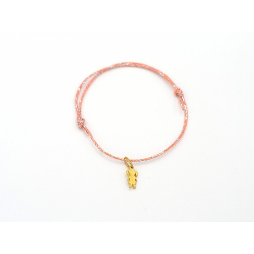 Bracciale GIRL in cordino di cotone cerato e ciondolo in argento 925 bagnato oro giallo - ValentinaDomenichelli.com