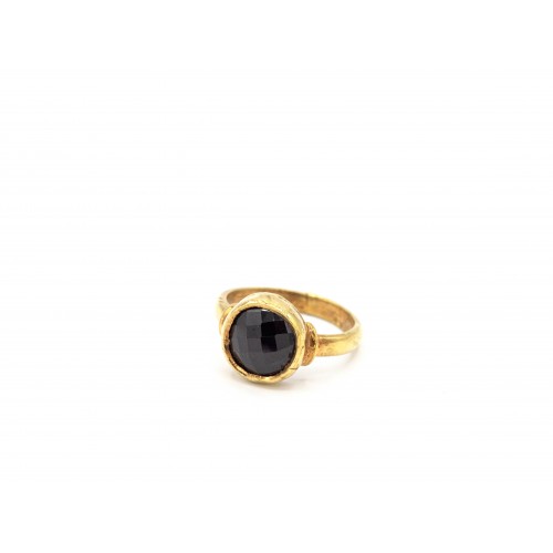 Anello in argento 925 bagnato oro giallo con onice nero  - valentinadomenichelli.com