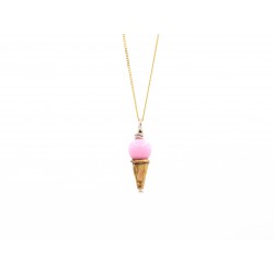 Ciondolo ICE-CREAM in bronzo dorato con bachelite rosa ed anella in Argento - valentinadomenichelli.com